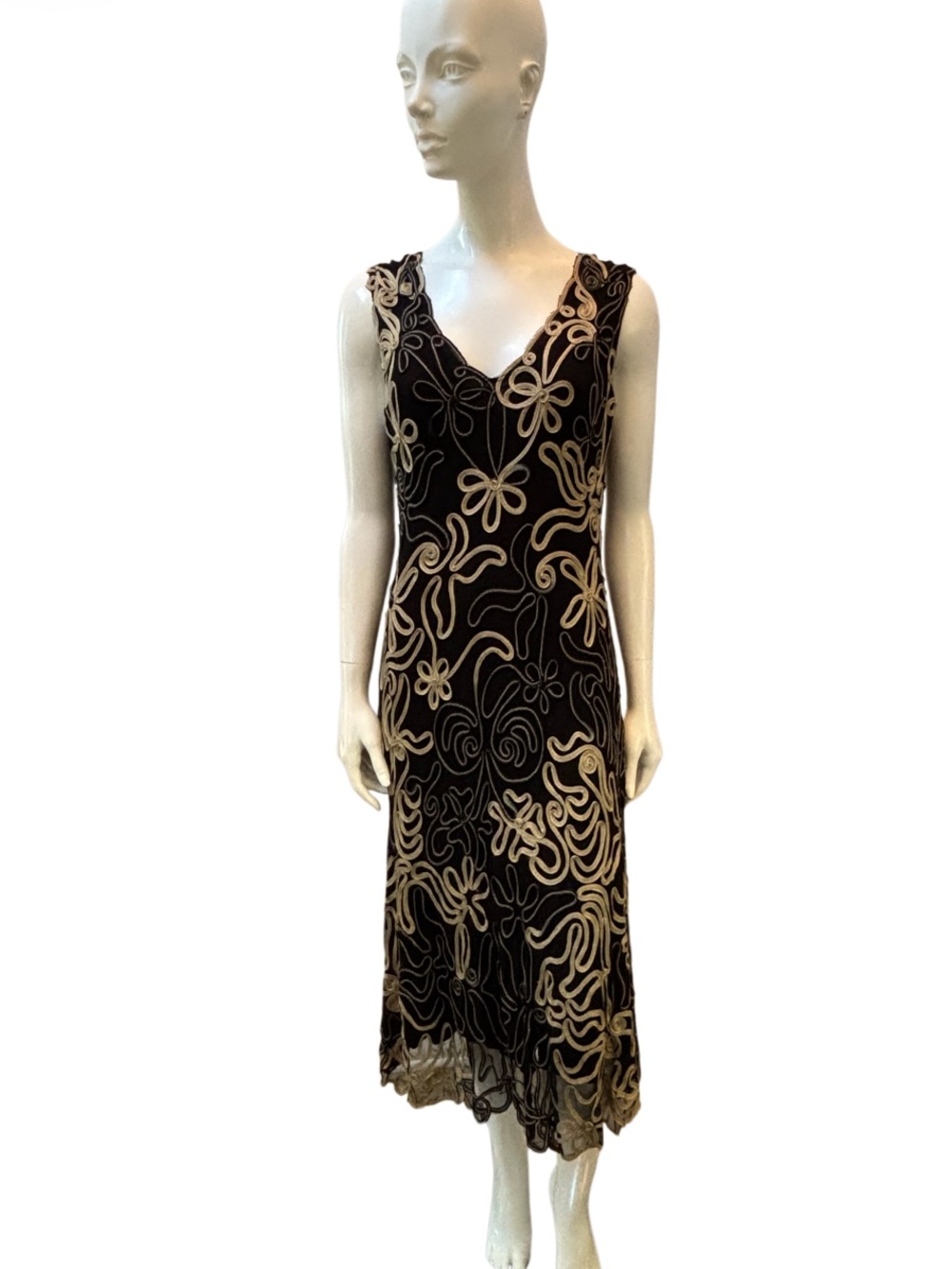 Unique Cartise Abstract Dark Floral Midi Dress